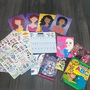 Bundle of children activities and crafts, sticker puzzles, and sticker faces